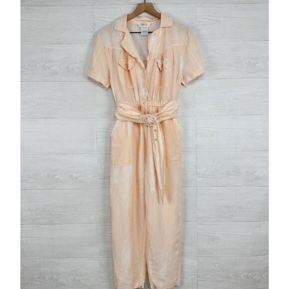 Steele Solange Boiler Jumpsuit Size M Peach Tie Dye Belted Linen Blend Utility - Picture 1 of 16